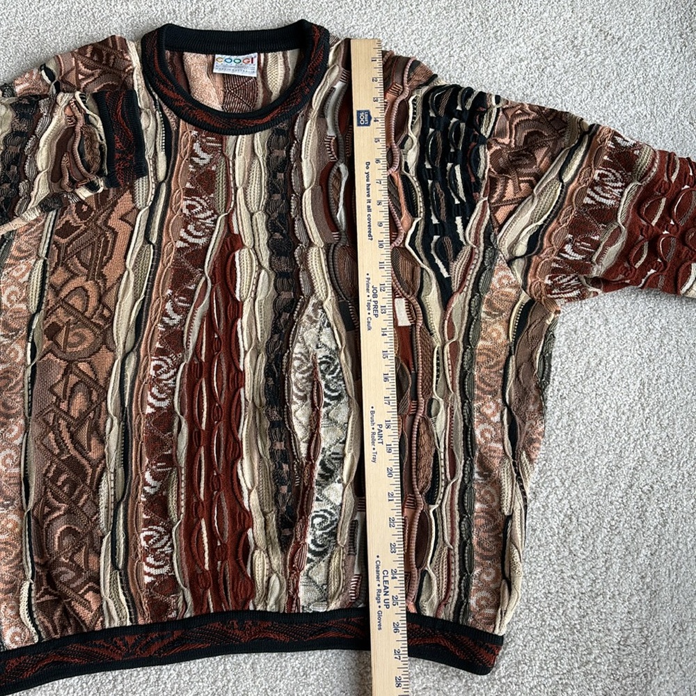 Vintage‎ COOGI Australia Brown Tan 3D Knit Sweater 90’s Cotton Men’s Size Large - Picture 8 of 13